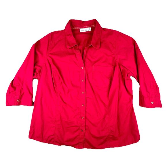 St John's Bay Blouse Women's 3X Red Button Up Long Sleeve Vneck Collared - Picture 1 of 9